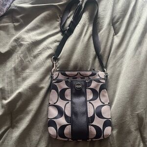 Coach Signature Black and Cream Crossbody Bag